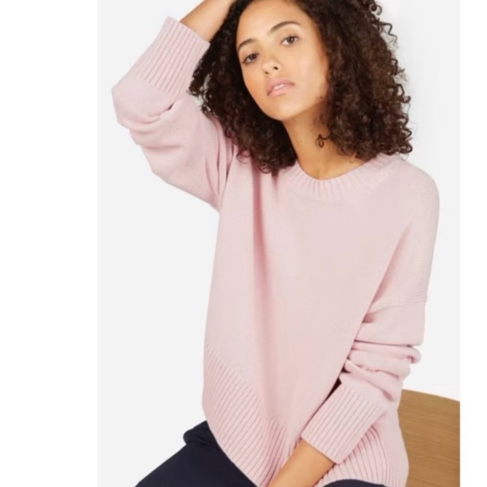 Everlane The Soft Cotton Square Crew Knit Sweater Blush Pink Size Small - Picture 2 of 7